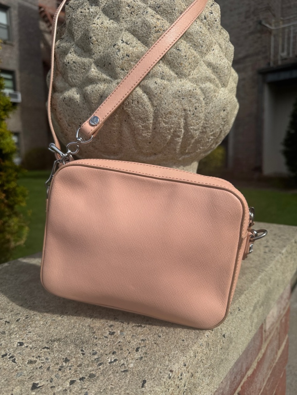 Vivienne Westwood Peachy /Pink Saffiano Leather Crossbody Bag with Silver Orb - Picture 2 of 10